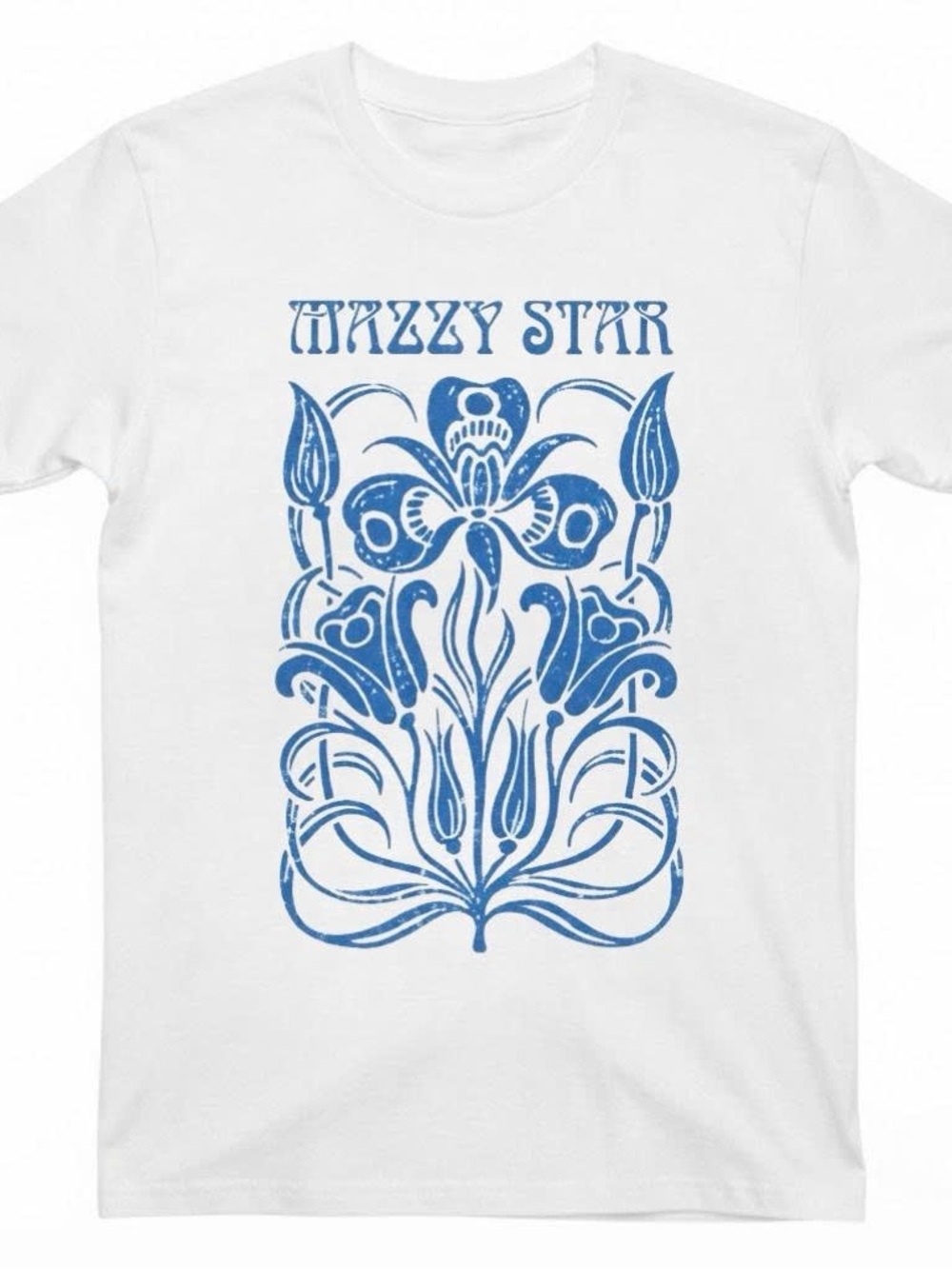 Gildan White Shirt With Mazzy Star Blue Floral Graphic Tee